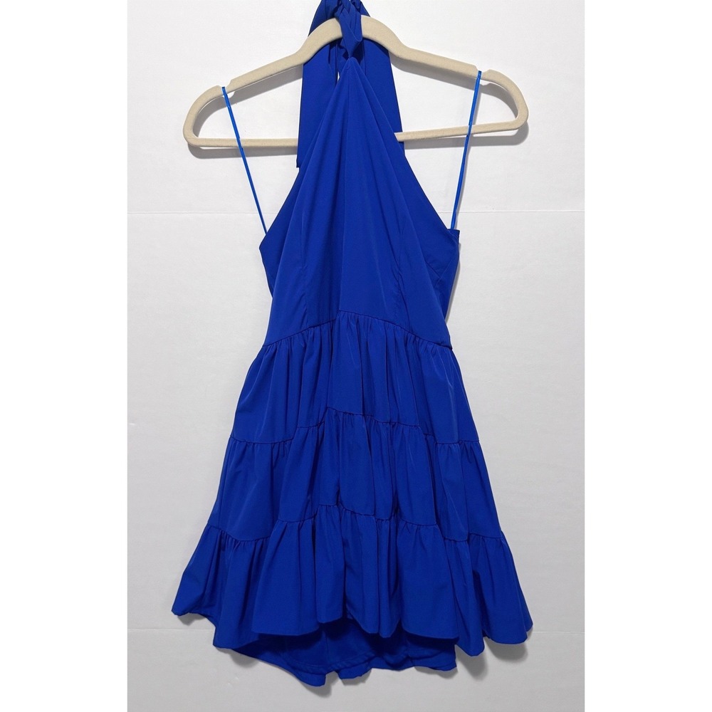 TCEC Size Small Royal Blue Halter Ruffle Resortwear Vacation Mini Dress - Picture 1 of 6